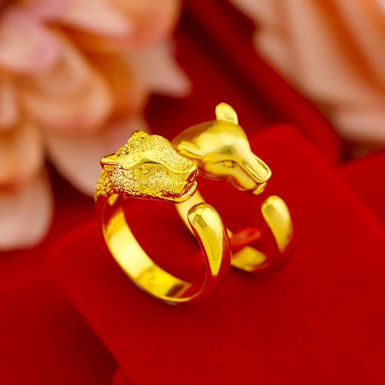 Cincin Emas Asli Kadar 375 Model Kepala Leopard Gaya Korea Untuk Pria