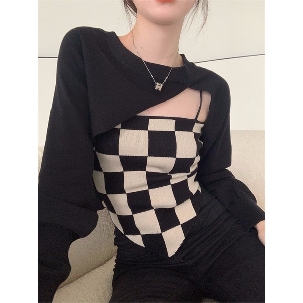 Sweater crop oversize Women's Irregular Design Sense Niche Long-sleeved Shawl Sweater Tops 2021 Autumn New Black Sweater