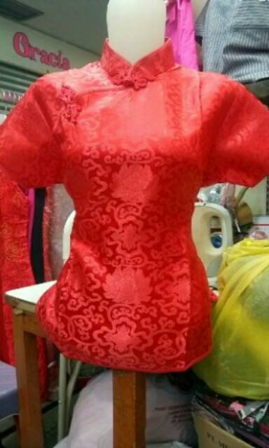 Cheongsam Blouse Wanita Semi Sutera