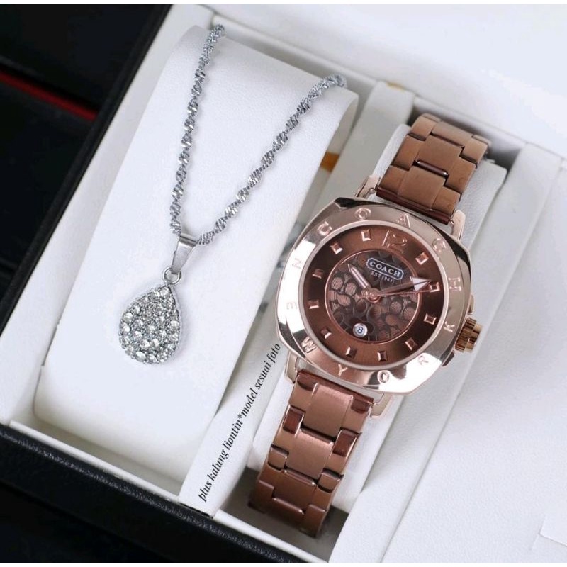 Jam Tangan Coach Wanita Free Kalung Jam Tangan Stainliss Terlaris Jam Tangan Wanita Fashion