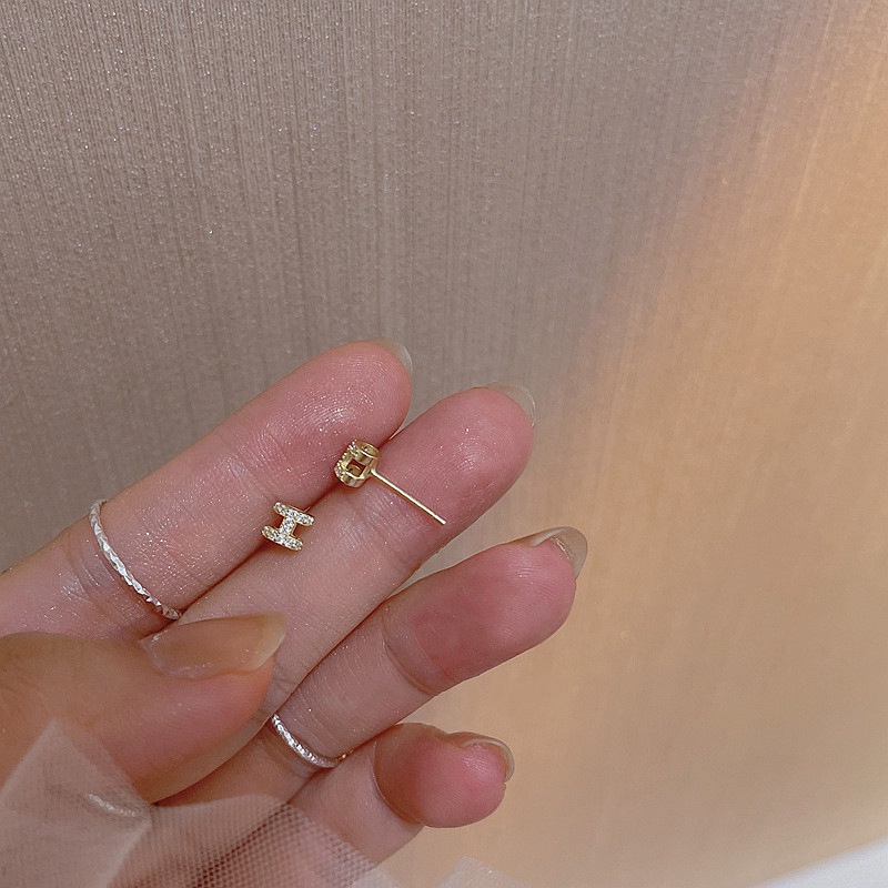 Huruf H Anting Pejantan Berlian Kristal Perak Emas Titanium Baja Aksesoris Perhiasan Fashion Wanita Earrings