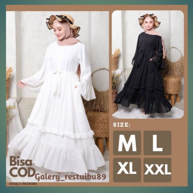 Gamis putih polos wanita Terbaru 2022 summer dress busana muslim bahan ceruty Babydoll simple elegan  dan trendy untuk Lamaran prewedding ukuran M L XL