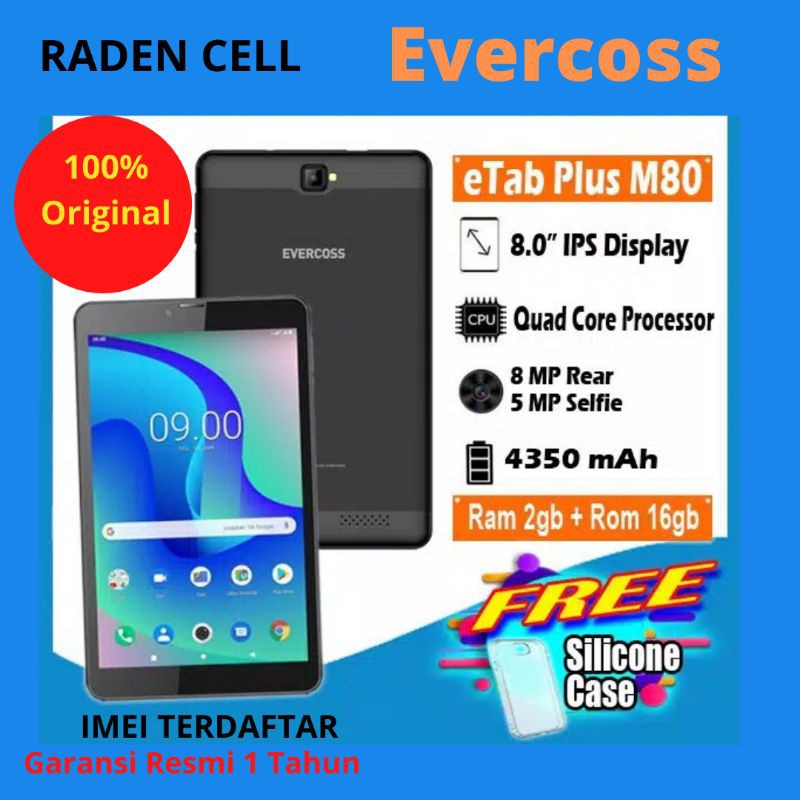 Evercoss Etab M80 Plus Ram 2/16 GB Tablet Android 4G LTE Tab Android 8 Inch Tab Android 4G Murah