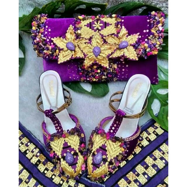 Set Beludru Ungu Tapis Batu Payet