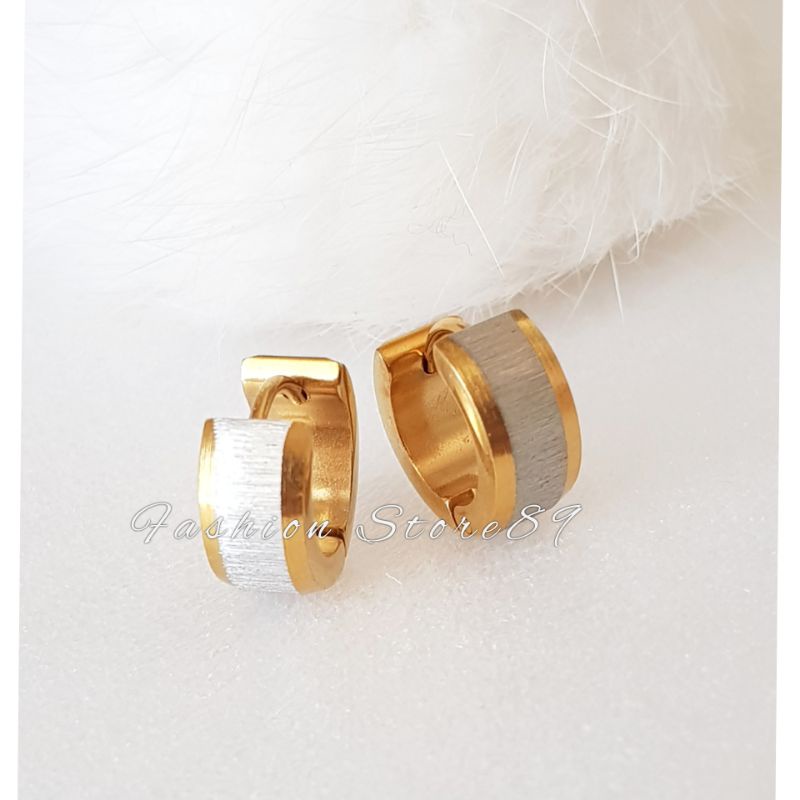 Anting Titanium gold silver full ulir silver titanium impor gold Antikarat Fashion anting jepit