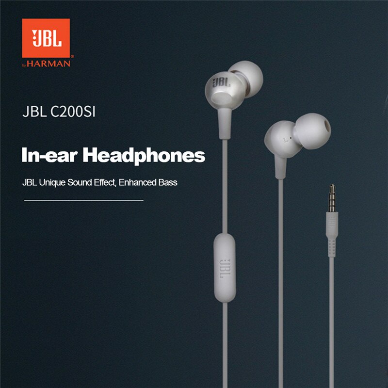 Jbl C200SI Earphone Stereo Deep Bass Handsfree Dengan Mic + Kabel Jack 3.5mm