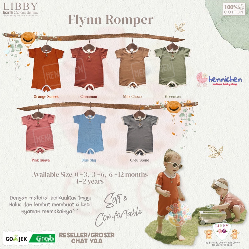 Libby 0-2 Tahun Romper Earth color Series Flynn Romper Anak Bayi Premium Quality SNI Part 2