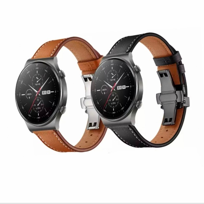 STRAP LEATHER KULIT BUTTERFLY HUAWEI WATCH GT2 GT 2 PRO SILVER BUCKLE - Brown