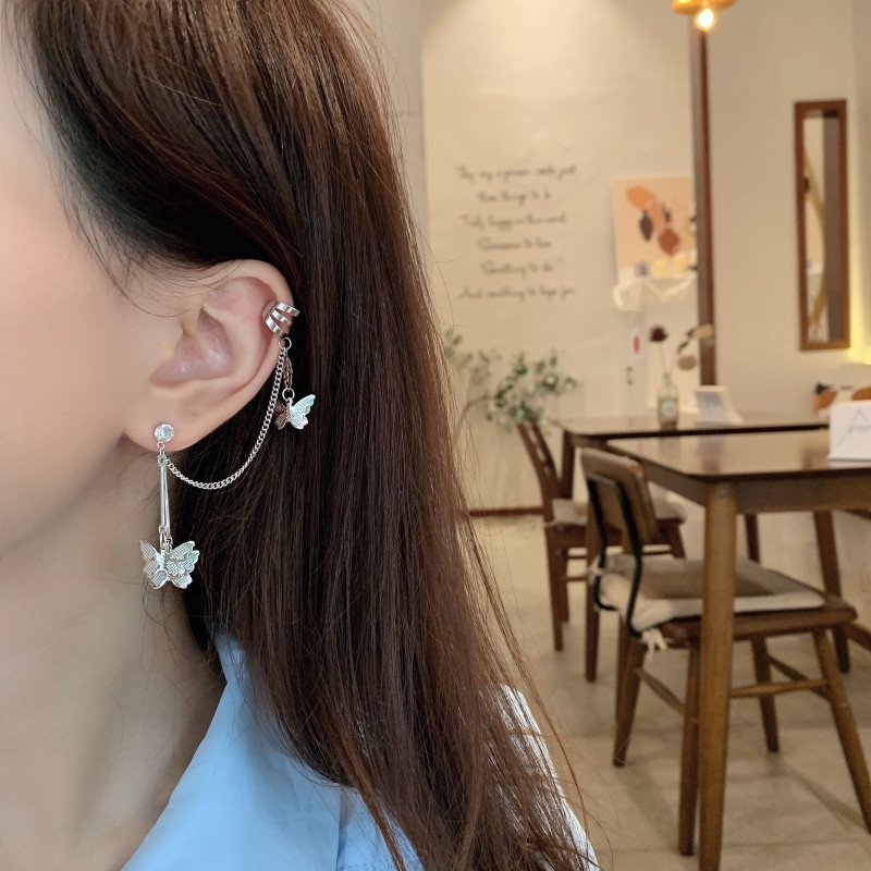 Anting Klip Tulang Telinga Bentuk u Bahan S925 Silver Aksen Berlian | Anting Bentuk Pita | Aksesoris Rambut Untuk Wanita | Anting Bahan Stainless Steel | Kotak Hadiah Untuk Hadiah