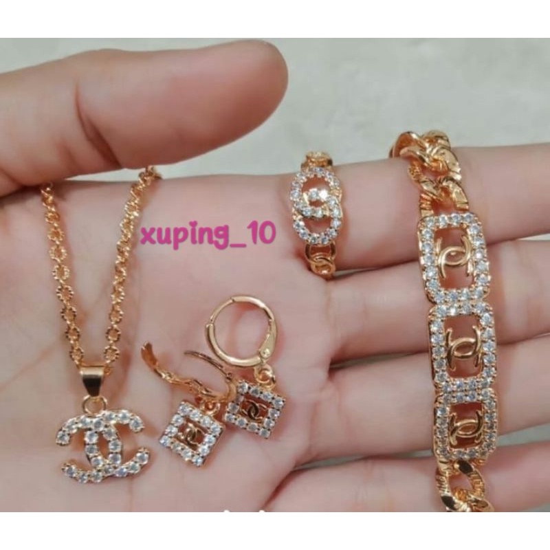 perhiasan xuping mewah satu set model chanel lapis mas 24 karat