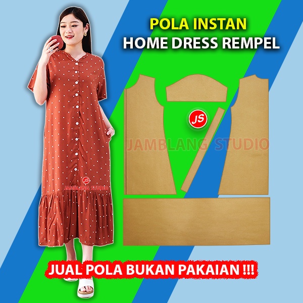 Pola Instan Home Dress Rempel [ Pola Baju Jamblang Studio] Pola Daster Kerut Bawah Kekinian