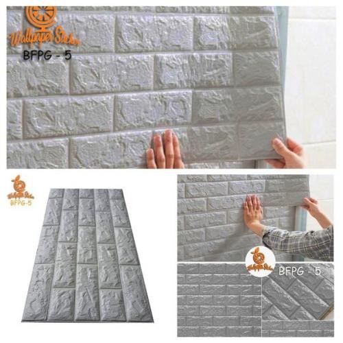 TERLARIS Sticker Wallpaper Dinding 3D Embosed Model Bata kayu dan batik Sticker Wallpaper Dinding 3D-BATA ABU