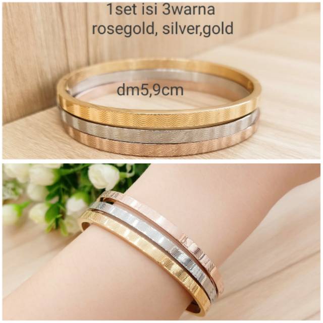 Gelang Titanium Premium set isi 3pcs Gelang Stainless steel anti karat anti alergi  S-011