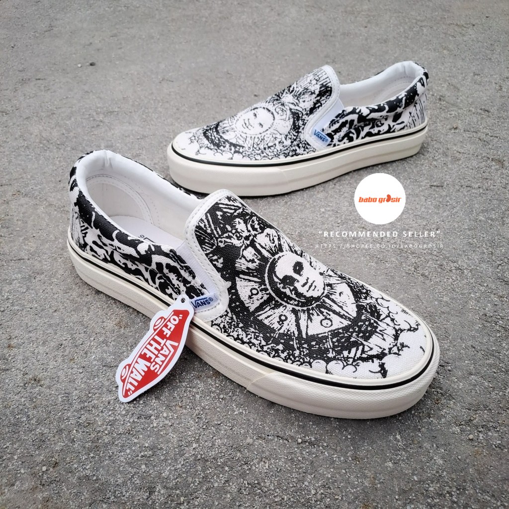 PROMO Sepatu Vans Slip On Ouroboros Black True White Premium Include Box, Bahan Kanvas, Waffle DT, Harga Murah, Kualitas Mewah