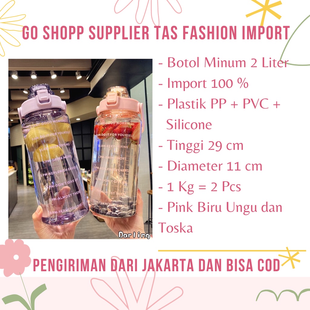 Botol Minum Viral Kekinian 2 Liter Transparan Bahan Food Grade Import - Botol Minum Motivasi 2 Liter Terbaru - Botol Minum Korea Jumbo [BT02]