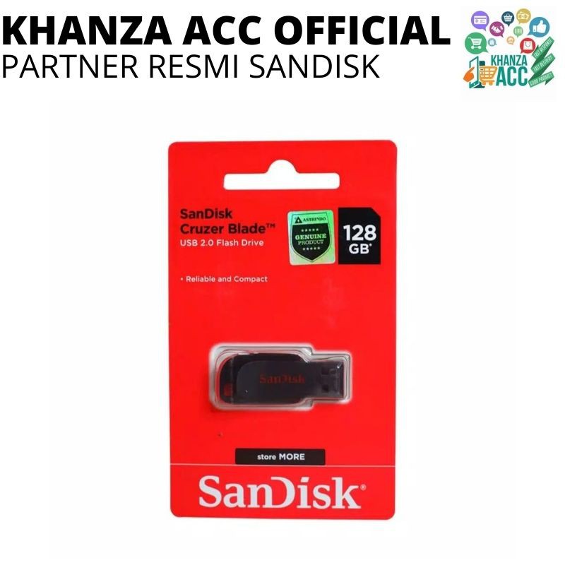 KHANZAACC Flashdisk USB Sandisk Cruzer Blade 128GB FD Original Bergaransi Resmi