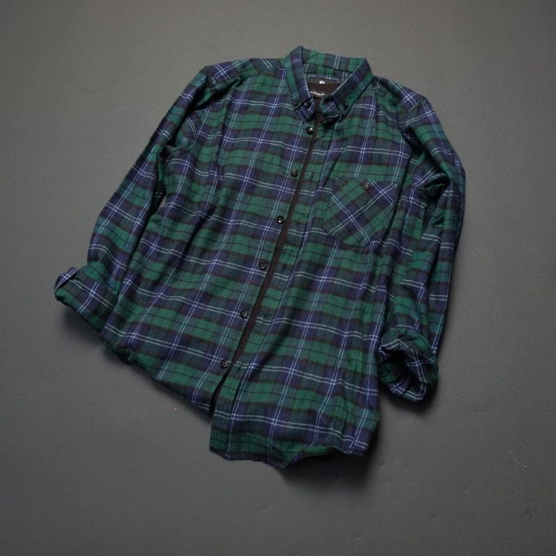 YB KEMEJA FLANEL PRIA MOTIF KOTAK LENGAN PANJANG MODEL SLIM FIT LONG SLEEVE NAVY GREEN