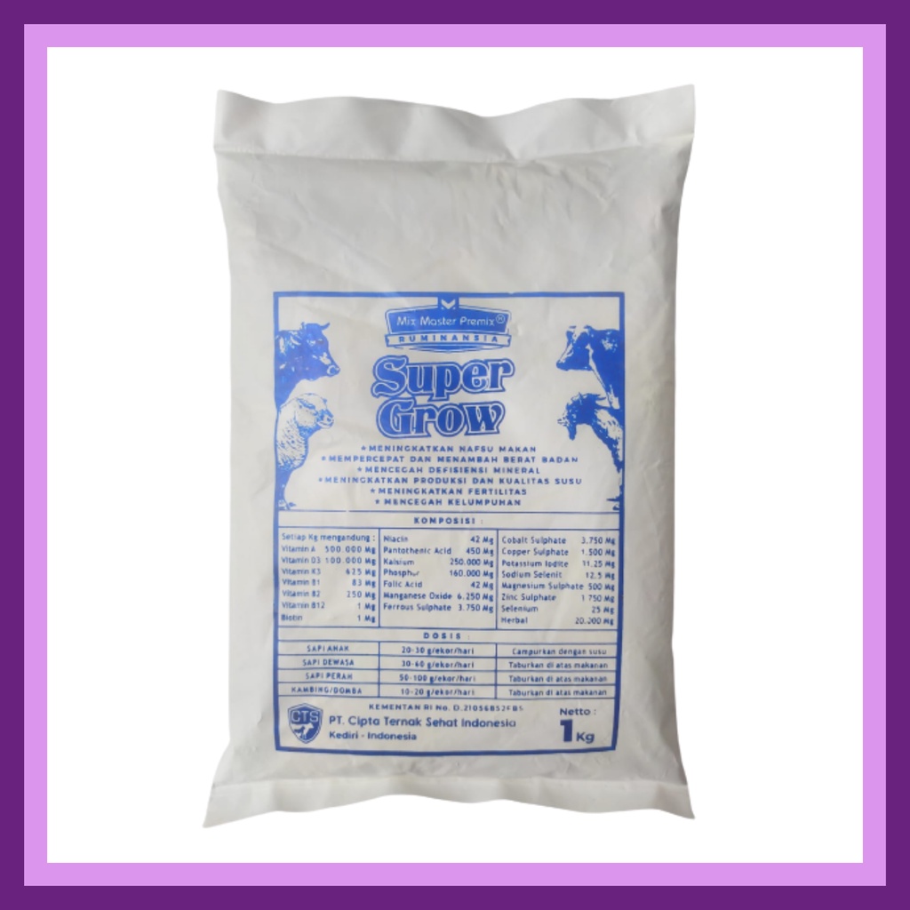 PREMIX SUPER GROW 1 kg - Suplemen Penggemukan dan Peningkat Produksi Susu Sapi Kerbau Kambing Domba | Apoternak