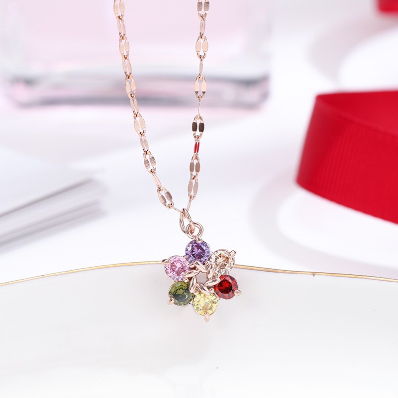 [New] Kalung fashion aksesoris titanium korea hadiah cewek anti karat KK194 rainbow elegant