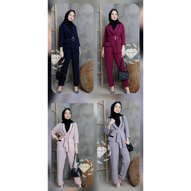 SET BLAZER OLIVER KR ADA VIDEO REAL PICT FASHION PAKAIAN WANITA ATASAN OUTER CARDI DAN CELANA