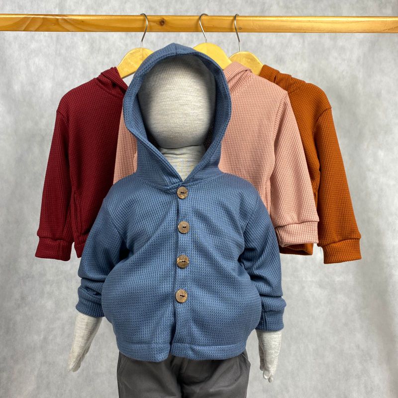 CARDIGAN HOODIE WAFFLE UNIQLO (cardigan anak murah dengan hoodie usia 1-5tahun)