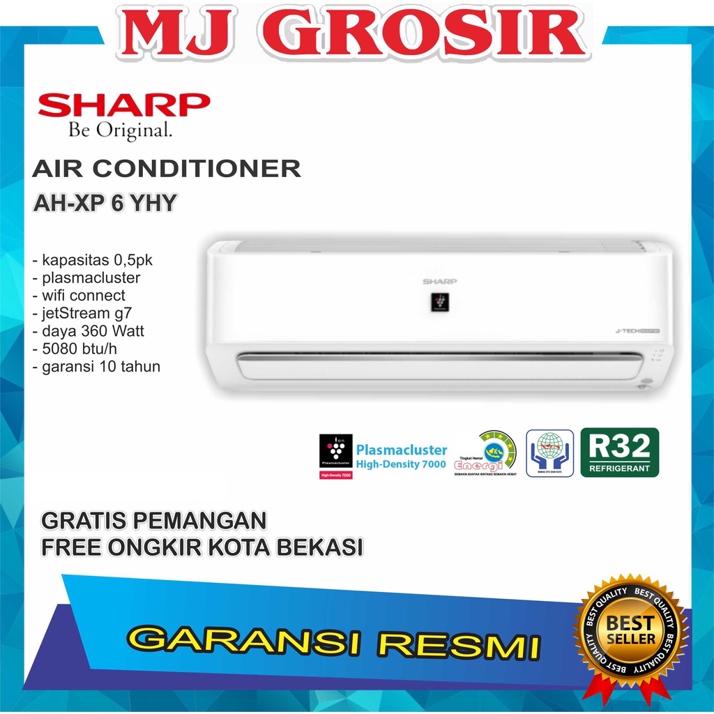 AC SHARP AH-XP 6 YHY 0.5PK + PASANG R32 J-TECH INVERTER PLASMA LOWWATT