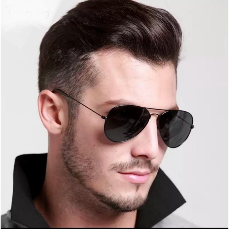 Molvin - Kacamata Hitam Wanita Pria Besi Frame Kacamata Sunglasses Classic Retro Pilot - Hitam