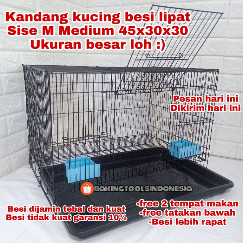 KANDANG KUCING SIZE M MEDIUM FREE 2 TEMPAT MAKAN (48x30x32)