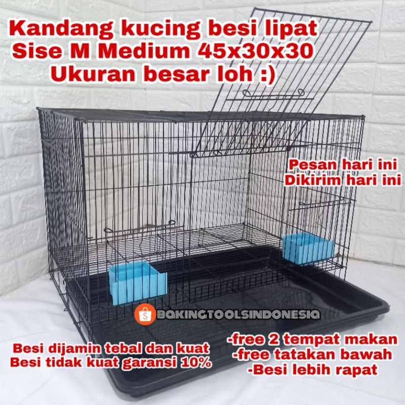 KANDANG KUCING MURAH SIZE M MEDIUM FREE 2 TEMPAT MAKAN (48x30x32)