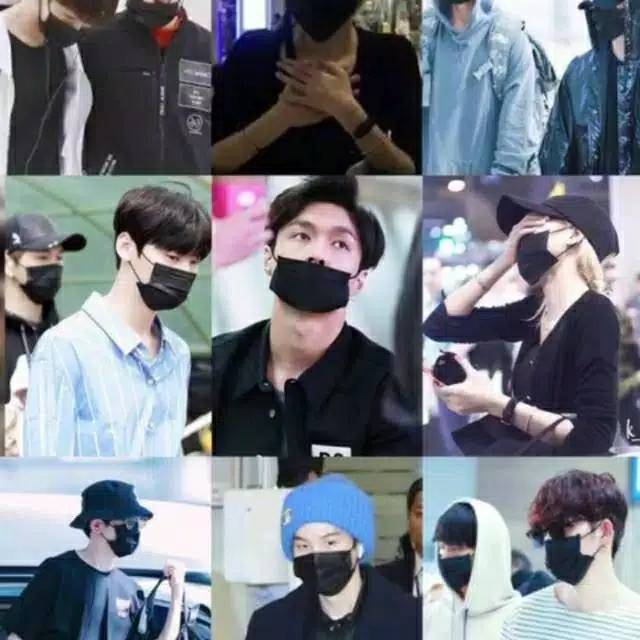 Masker Hitam 10Pcs HARGA EKONOMIS Fashion KPOP IDOL KOREA Masker mulut Putih 3PLY Disposable Mask