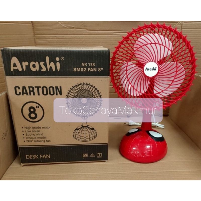 Arashi Kipas Angin 8inch Cartoon Spiderman AR138 / Kipas Angin Meja 2in1