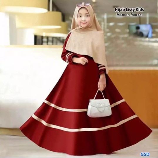 LISTY SYARI KIDS 9-12 Tahun MOSCREPE Dapat GAMIS + HIJAB Gamis Anak Perempuan Gamis Anak Murah 2021