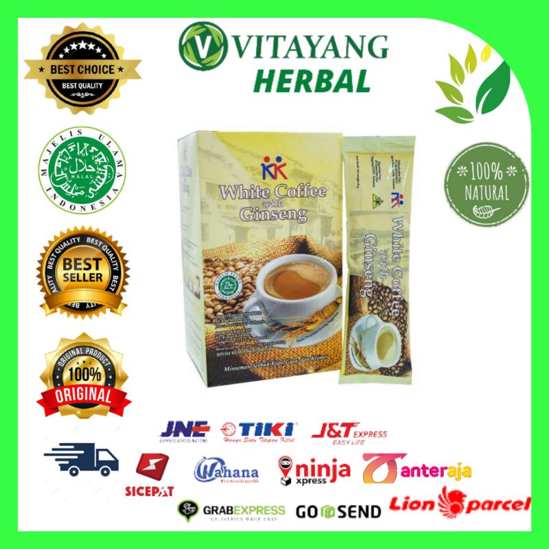 

KK White Coffee With Ginseng Minuman Serbuk Kopi Dengan Krimer Meningkatkan Stamina Isi 10 Sachet