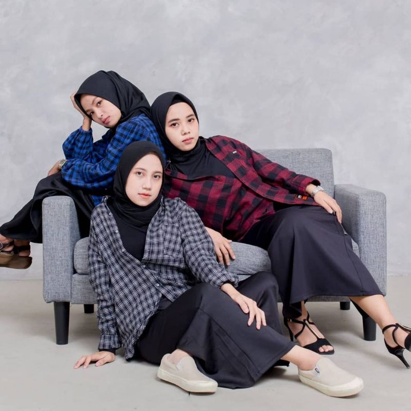Kemeja Flanel Pria Wanita Lengan Panjang Oversize Motif Kotak Kotak Unisex-3