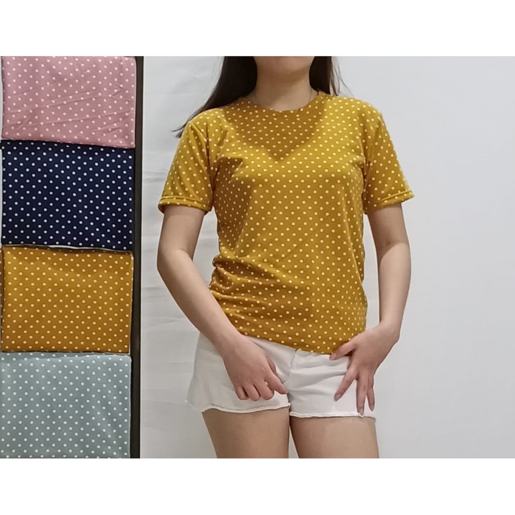 baju lengan pendek wanita motif polkadot / t-shirt wanita / kaos kasual