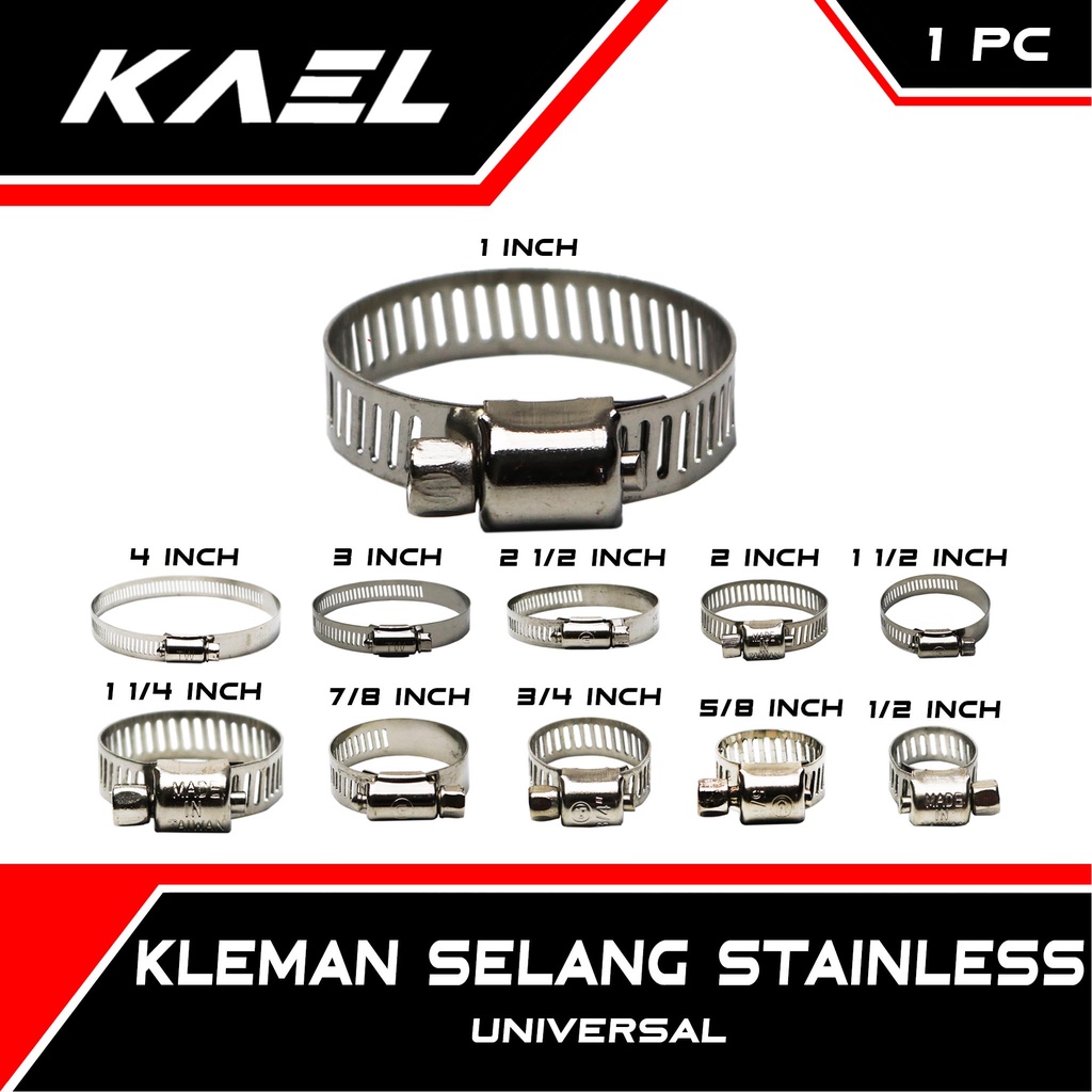 KLEM SELANG STAINLESS STEEL Ukuran 1/2 3/4 5/8 7/8 1 1/4 2 4 5 Inch-Inci &quot; Kleman-Pengencang-Pengikat Hose Clamp Air-Gas-Kompor Stainles-SS