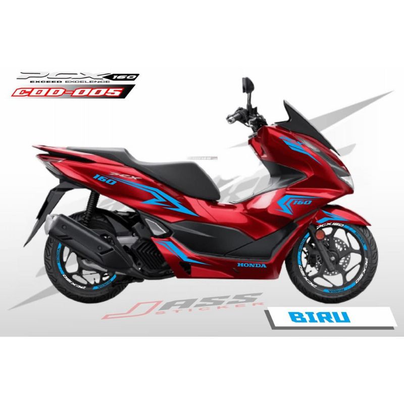 cutting sticker honda new pcx 160 body merah sticker Biru + Sticker Velg