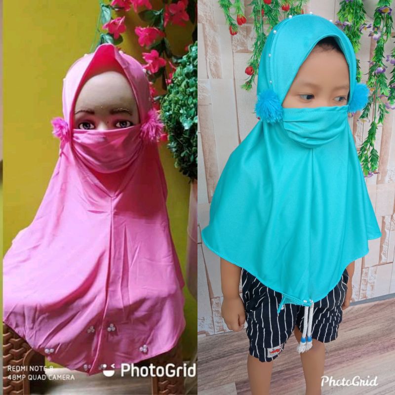 Hijab anak tali belakang cadar masker