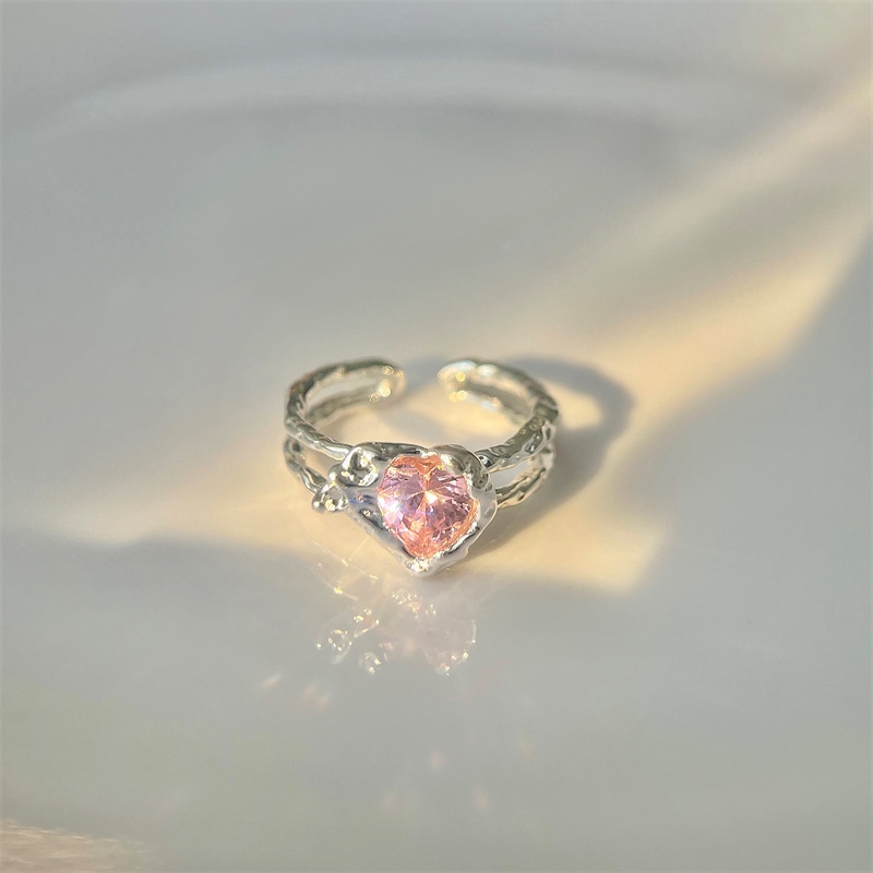 Cincin Zircon Warna Pink Bahan Silver Untuk Wanita