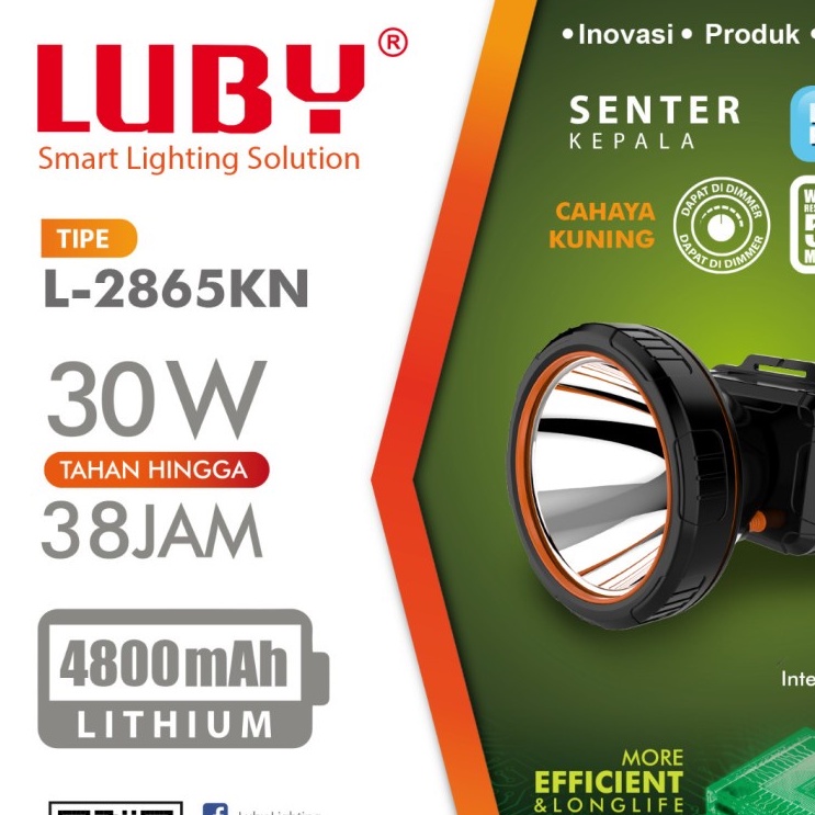 Senter Kepala Luby L-2865KN 30 Watt Cahaya Putih Tahan Hingga 38 Jam