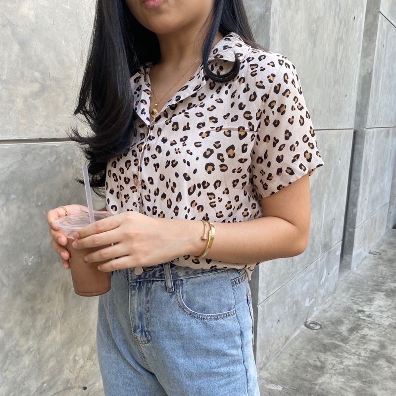 atasan 2tone leopard / kemeja 2tone leonita