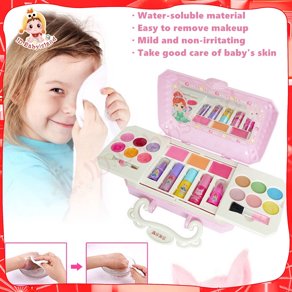 Mainan rias Rias Wajah untuk anak perempuan, kosmetik bayi non-toksik Kosmetik bayi, lipstik, perona mata, perona pipi, cat kuku, Kotak rias 22 IN 1 Bahan yang larut dalam air