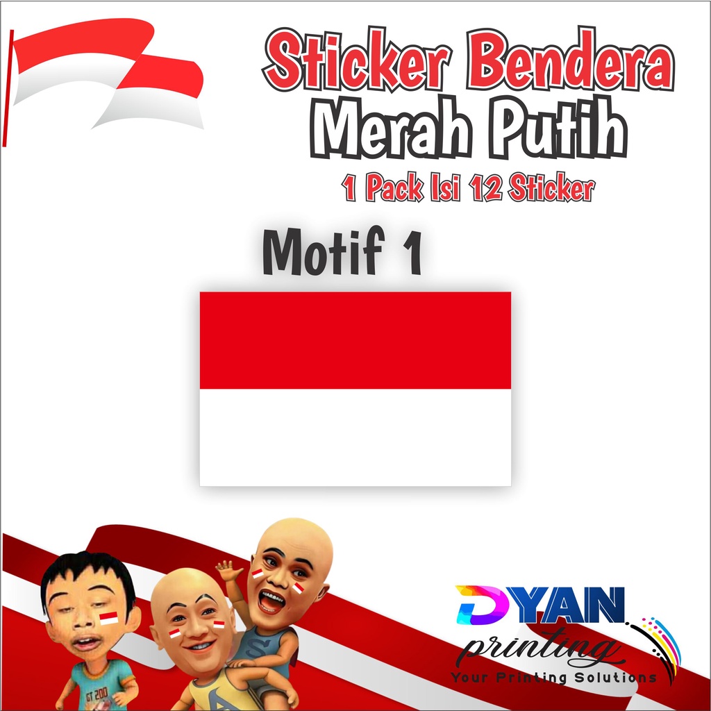 12 PCS STICKER BENDERA MERAH PUTIH UNTUK DI PIPI/BAJU