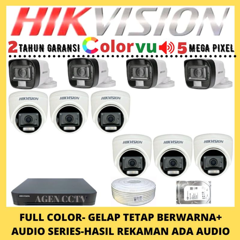 PAKET CCTV HIKVISION COLORVU  5MP 16 CHANNEL 10 KAMERA AUDIO FULL COLOR