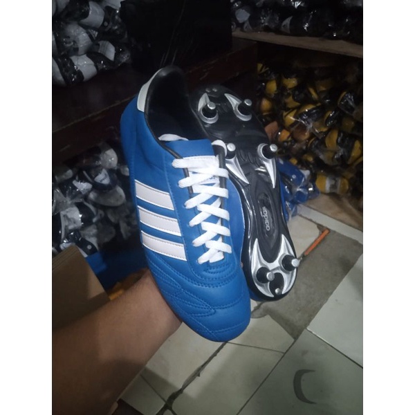 sepatu srpak bola biru pull 6 baut asli kulit sapi