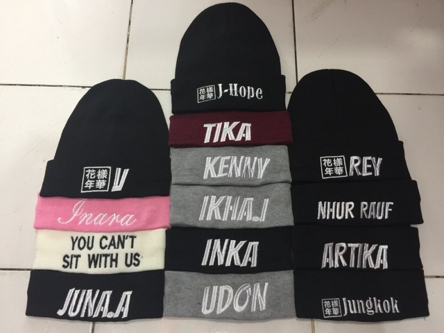 topi Kupluk/Beanie gratis bordir nama suka2,Computerized embordery