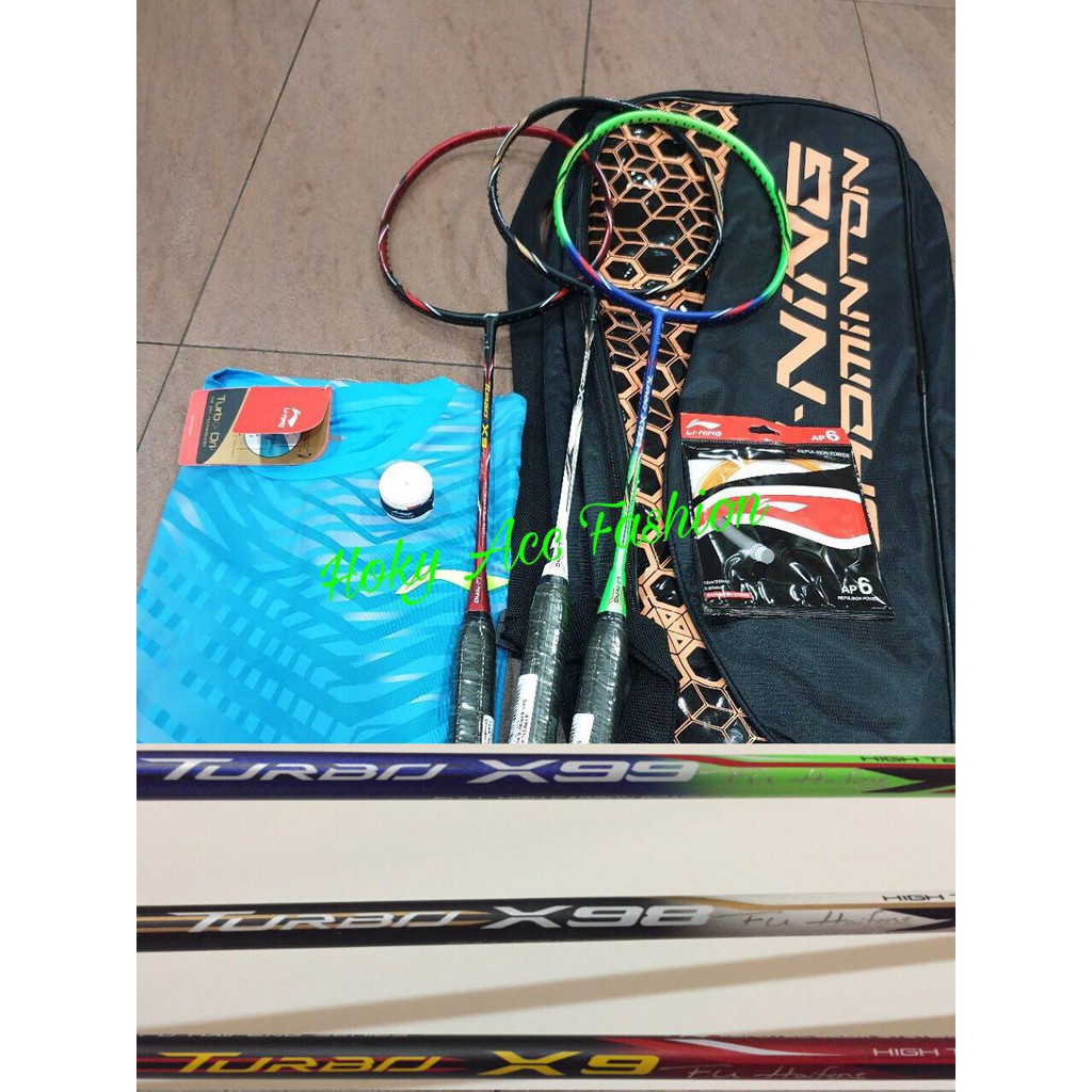 Paket Lengkap - Raket Badminton Lining Turbo X9 / Turbo X98 / Turbo X99 Original