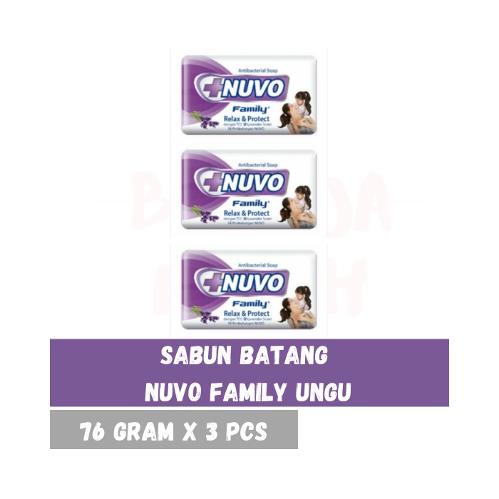 TRI PACK Sabun Batang Nuvo Family UNGU 76 Gram ( 3 Buah ) Nuvo Batang