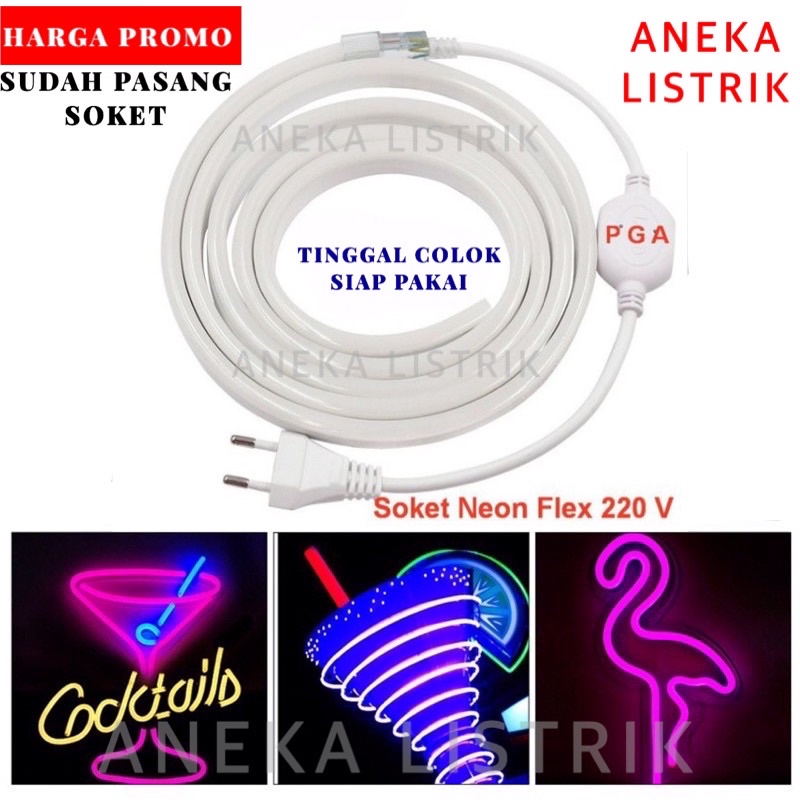 PAKET LAMPU LED NEON FLEX 220V WATERPROOF LENGKAP TINGGAL COLOK SIAP PAKAI / LED SELANG FLEKSIBEL 22