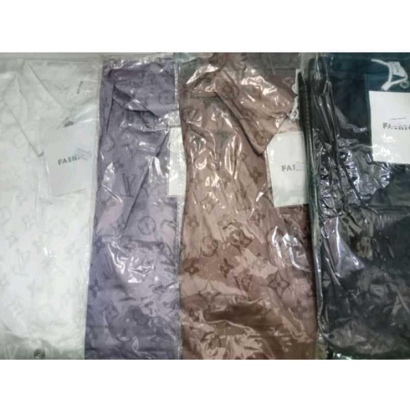 Kemeja wanita satin tangan panjang impor printing DR LV GC CH free tas rantai As6631-6